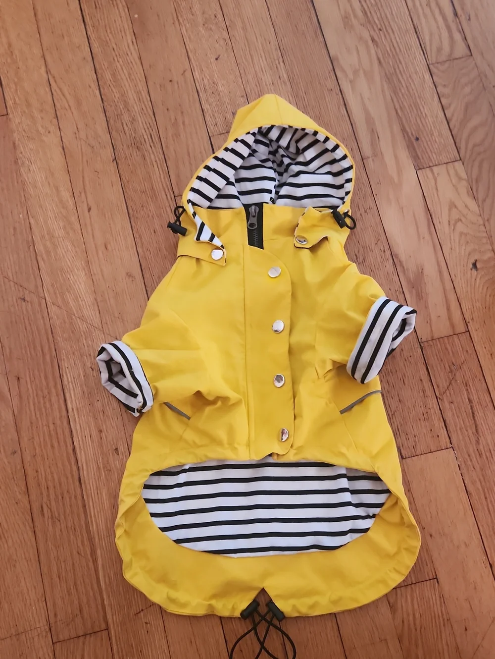 Yellow Striped-Lined Dog Raincoat with Hood